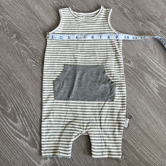 Moon + Beck Romper Kids 0-3 Months White Gray Striped Sleeveless - Picture 4 of 9